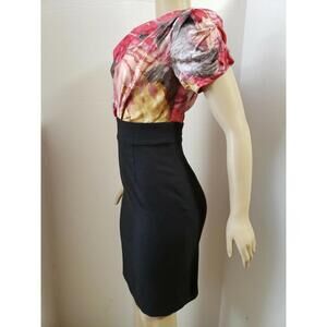Suzi Chin for Maggy Boutique Red & Black Silk Floral Sheath Dress Sz 6 NEW
